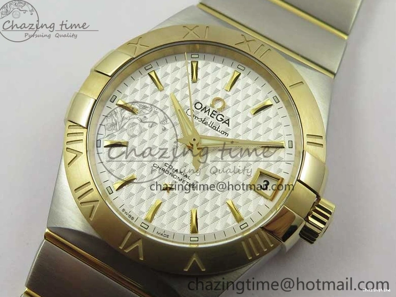 0303 Constellation 38mm SS YG VSF 1:1 Best Edition White Textured Dial on SS YG Bracelet A8500 Super Clone Upgraded 7922